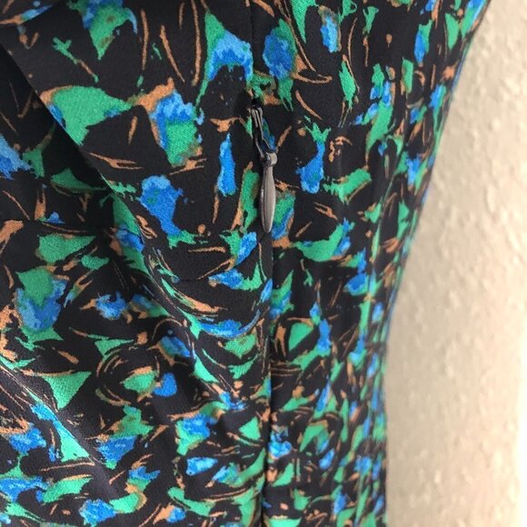 SKIES ARE BLUE Women's Midi Dress Balloon Sleeves Pleated Medium Green Multicolo - Picture 6 of 12